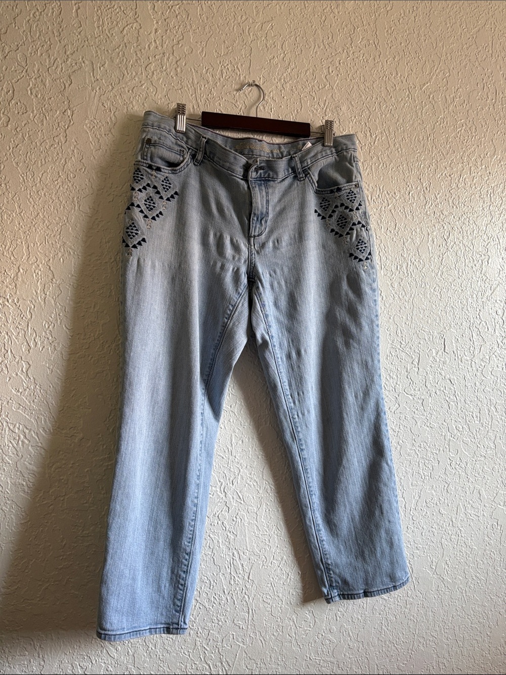 Eddie Bauer Light Blue Boyfriend Jeans with Embroidered Pockets